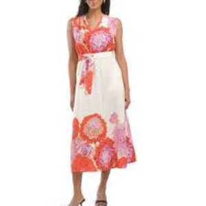 Magari Italy linen blend sleeveless dress vibrant floral Garden BOHO Size XL